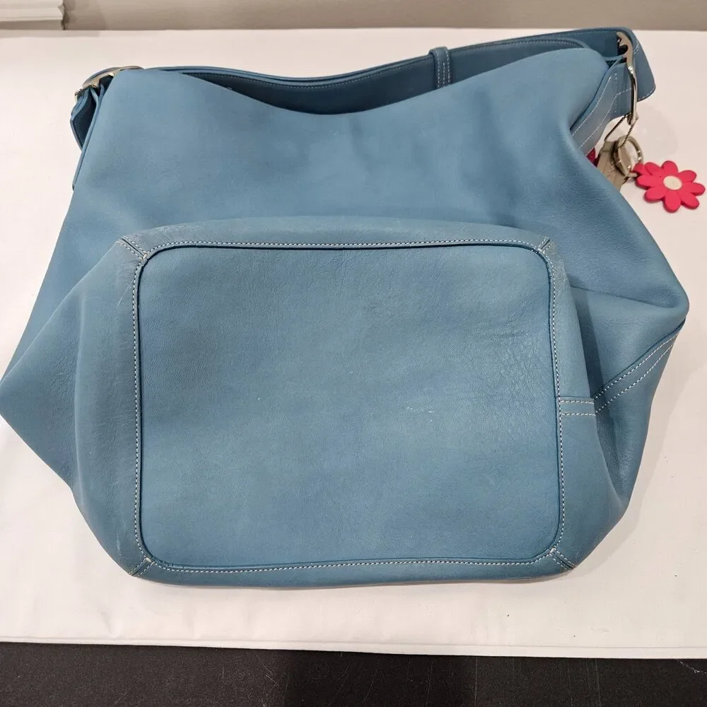 Vintage Coach Duffle Sac Hobo Shoulder Bag 9151 Blue Leather Casual Minimalist